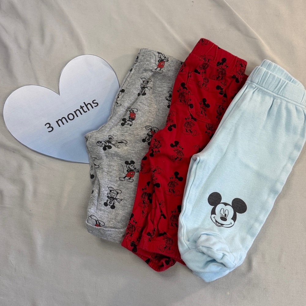 Disney - Mickey Mouse - set of 3 pairs of infant pants. Size 3 mo